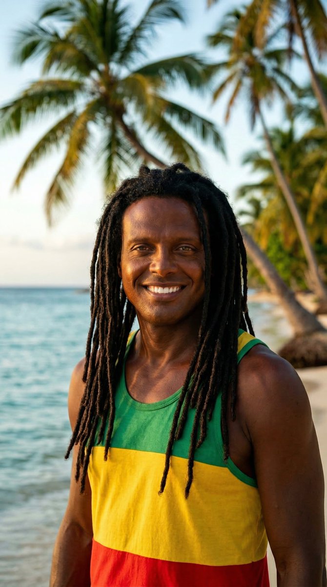 AI Prompt for Photorealistic Reggae Musician Portrait with Jamaican Island Setting