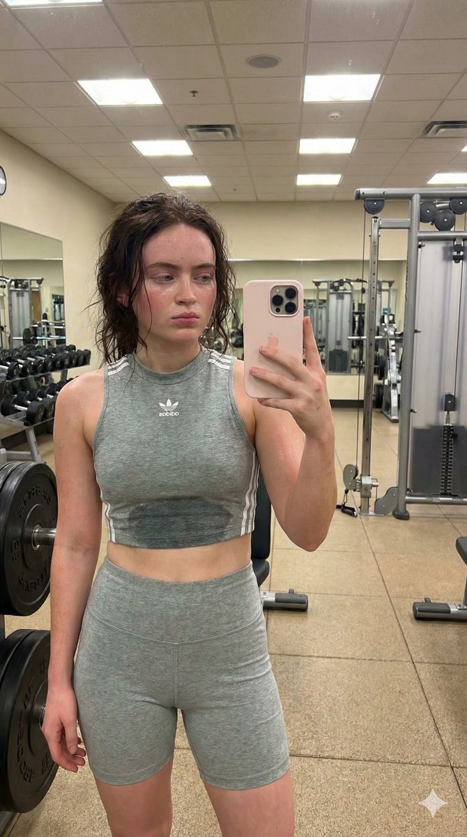 AI Prompt for Photorealistic Sadie Sink Gym Selfie