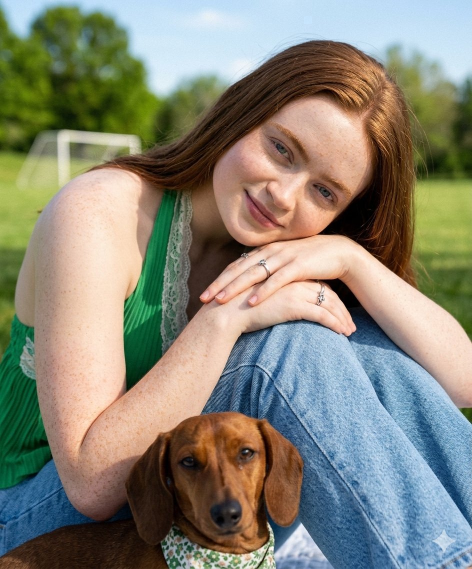 AI Prompt for Photorealistic Sadie Sink Lookalike with Dachshund
