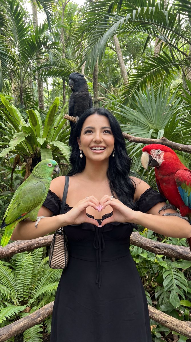 AI Prompt for Photorealistic Tropical Aviary Portrait with Parrots and Identity-Locked Woman
