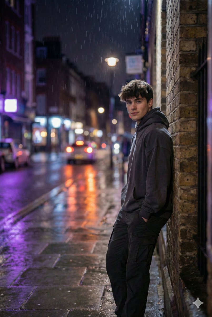 AI Prompt for Photorealistic Urban Portrait with Moody Neon Reflections