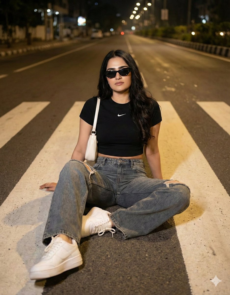 AI Prompt for Photorealistic Urban Portrait - Young Woman in Nike and Gucci Streetwear
