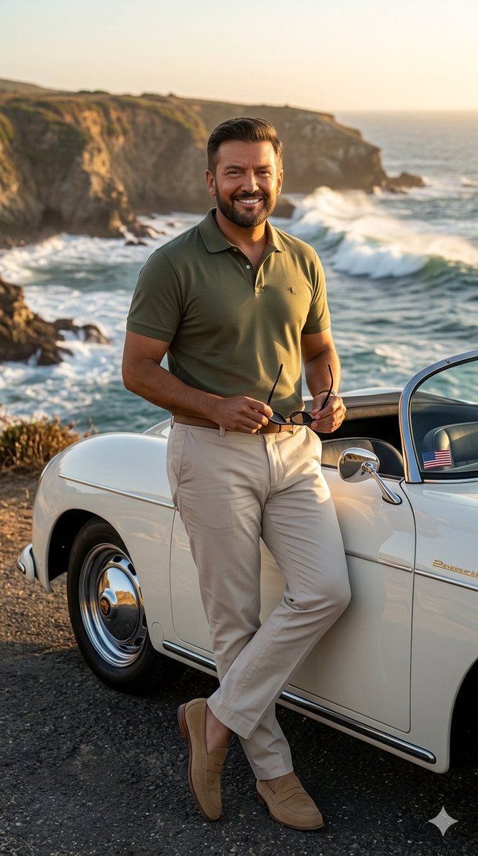 AI Prompt for Photorealistic Vintage Car Portrait with Coastal Landscape