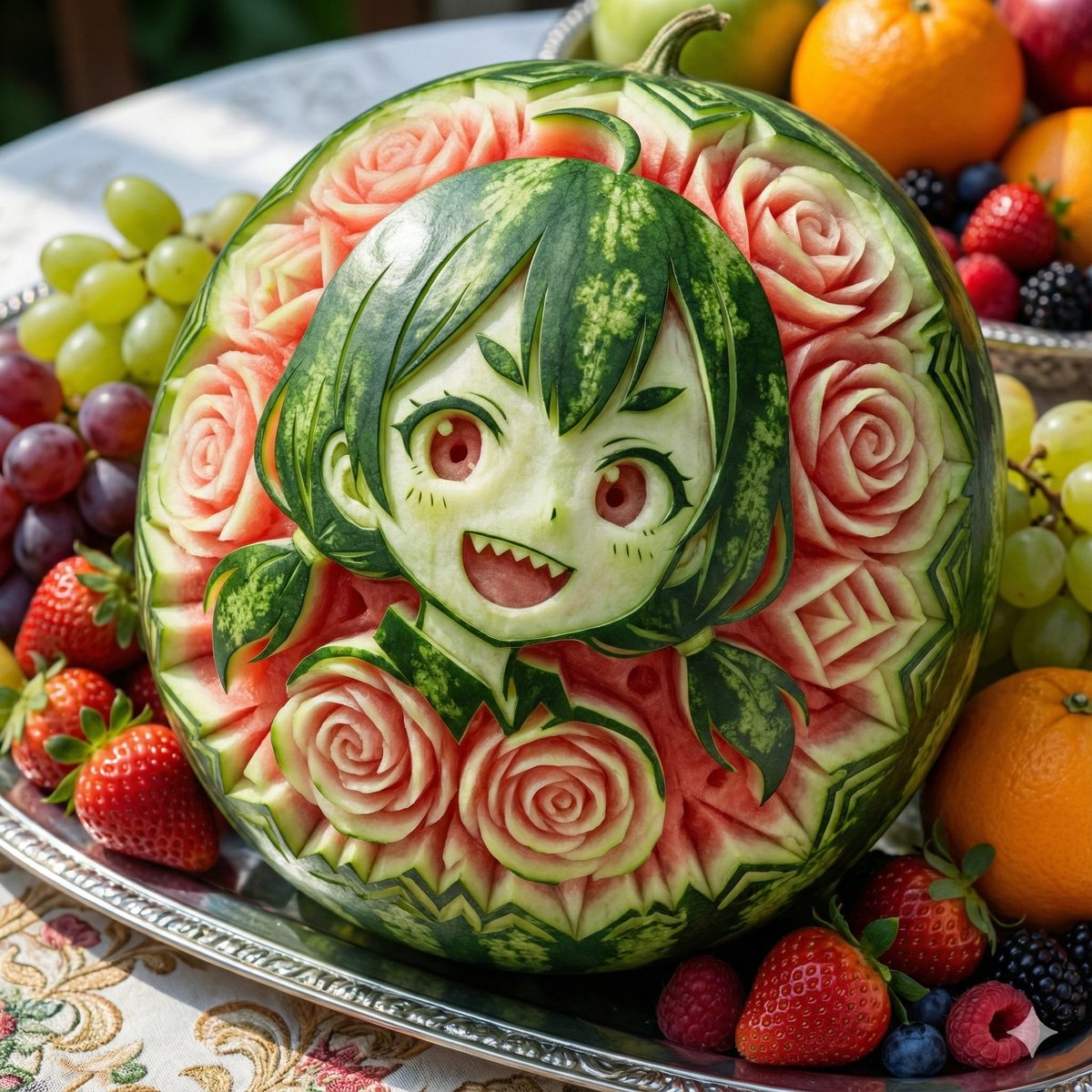 AI Prompt for Photorealistic Watermelon Fruit Carvings in Thai Style