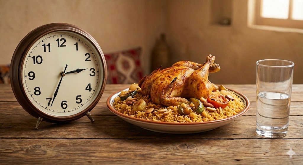 AI Prompt for Precise Still Life of Food and Analog Clock Composition