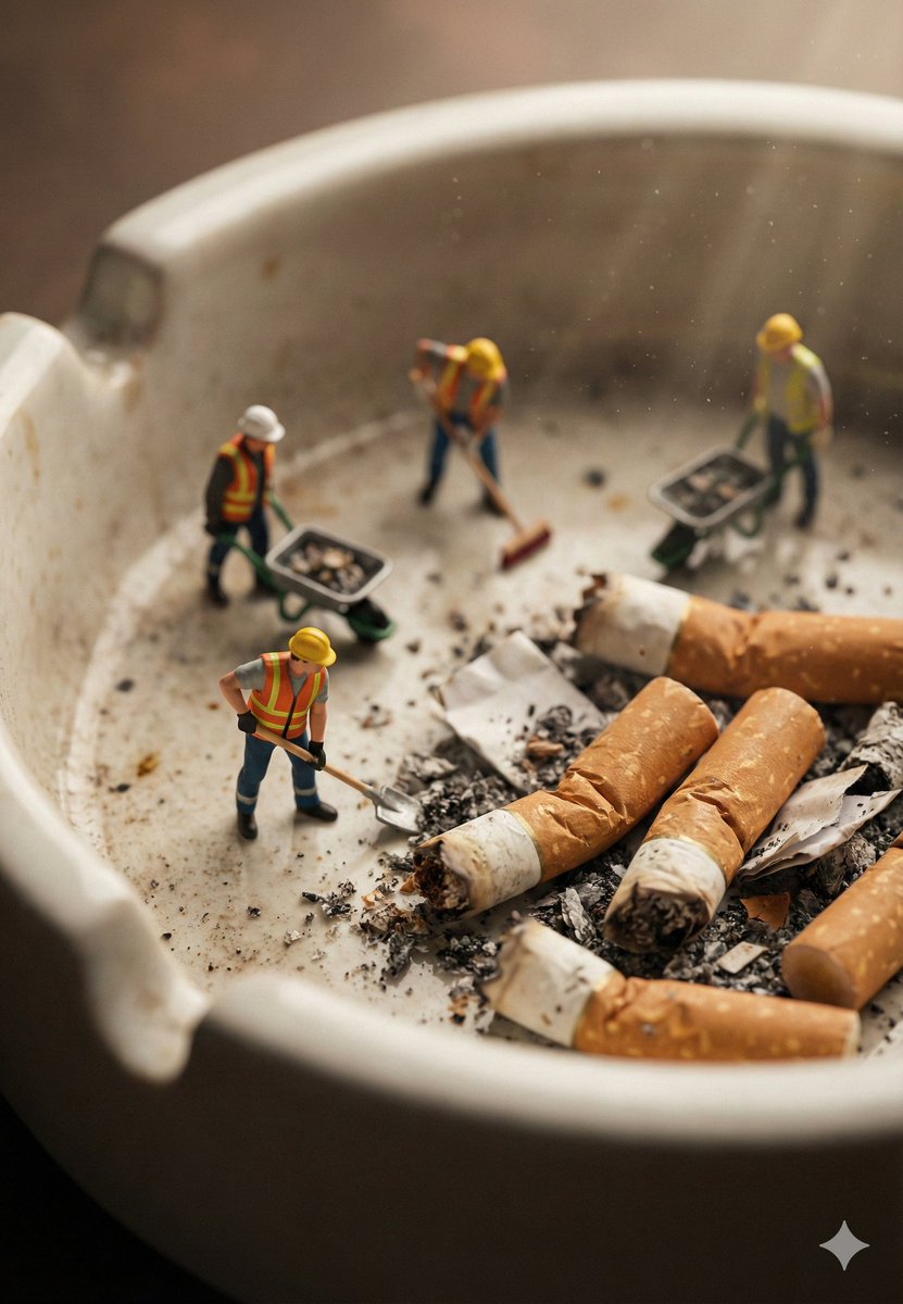 AI Prompt for Quit Smoking Macro Photography of Miniature Workers