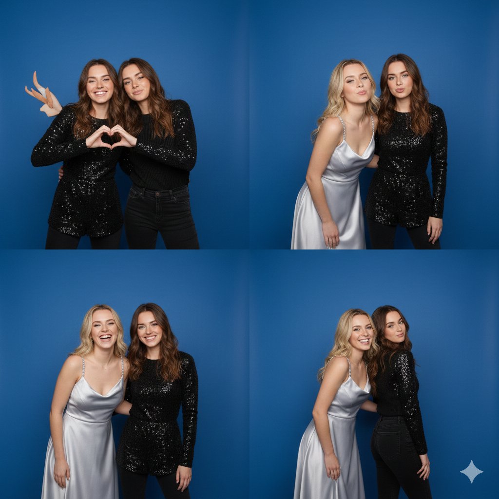 AI Prompt for Realistic 4-Panel Photo Booth Collage of Two Women