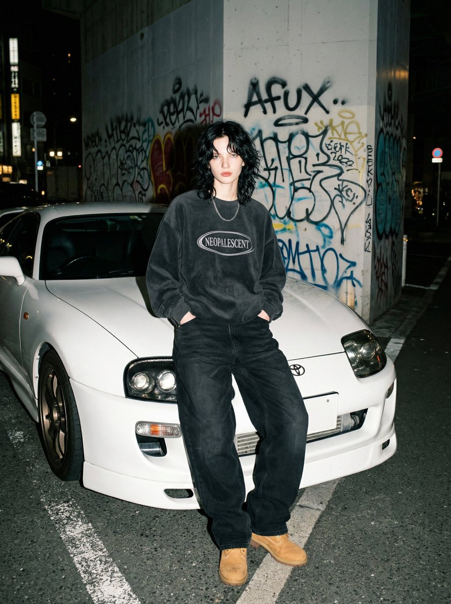AI Prompt for Realistic 90s Streetwear Portrait with Toyota Supra MK4