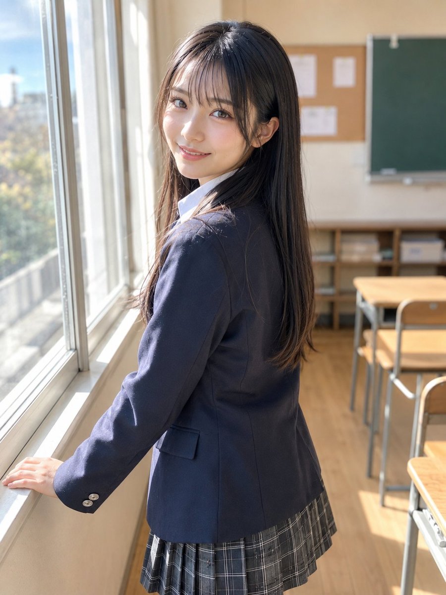 AI Prompt for Realistic Anonymized Schoolgirl Portrait by Classroom Window