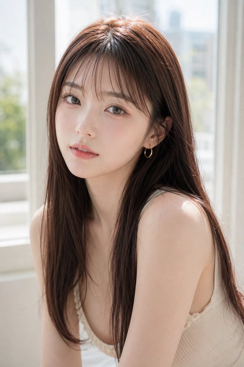 AI Prompt for Realistic Anonymous Female Portrait with Long Hair and Window