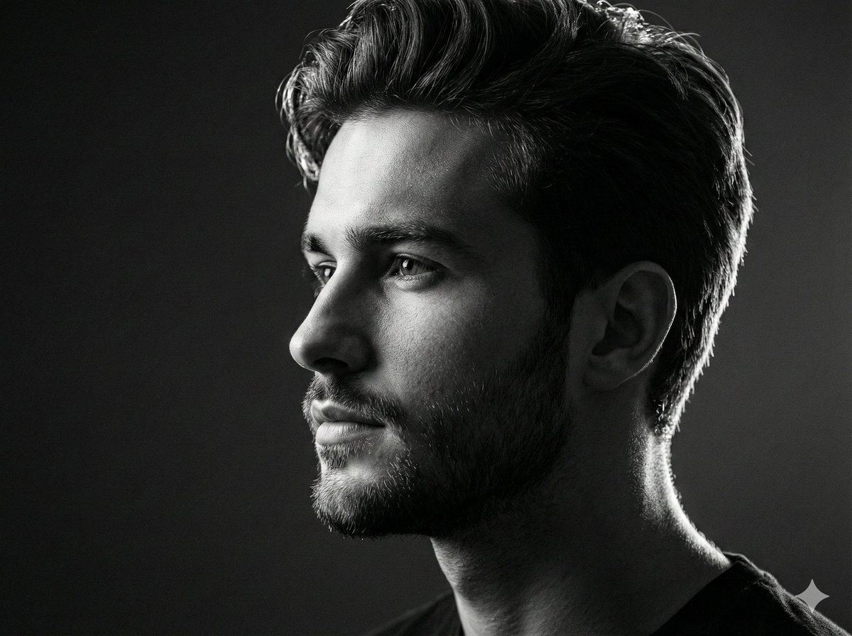AI Prompt for Realistic Black and White Male Portrait in Studio Setting