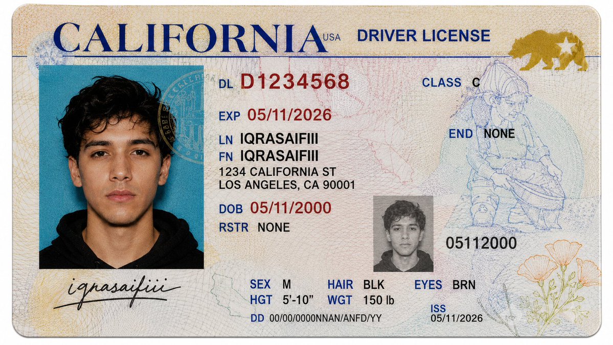 AI Prompt for Realistic California Driver's License Mockup Generation