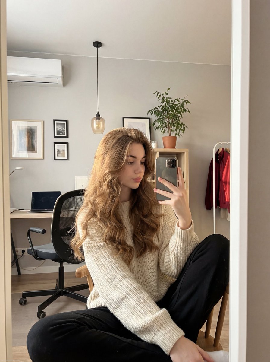 AI Prompt for Realistic Casual Selfie in Cream Sweater