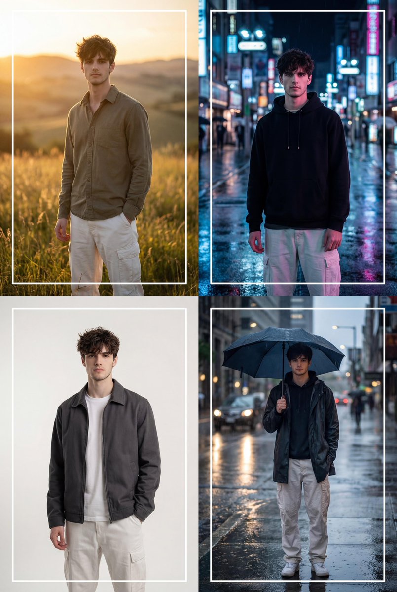 AI Prompt for Realistic Cinematic 2x2 Grid Portrait with Consistent Identity