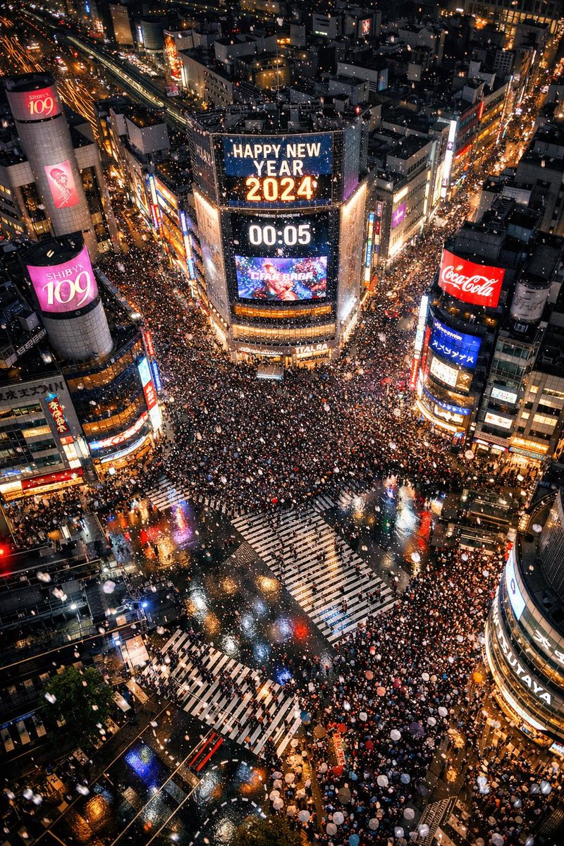 AI Prompt for Realistic Cityscape Images - New Year's Eve in Shibuya Crossing