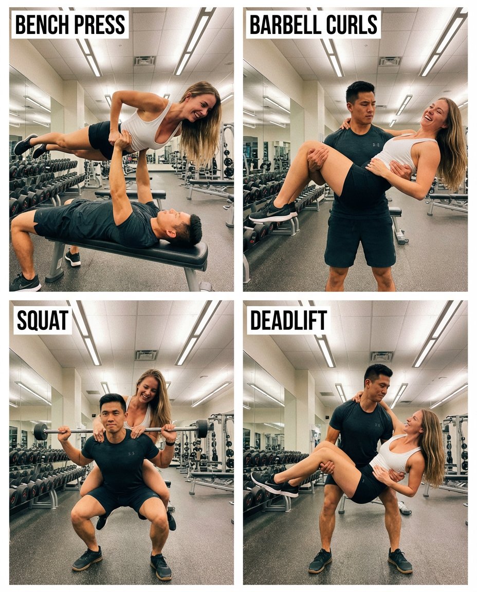 AI Prompt for Realistic Couple Gym Collage Images with Humorous Exercise Concepts