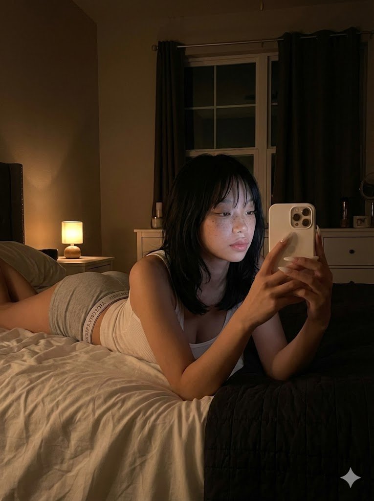 AI Prompt for Realistic Dimly Lit Sleepy Selfie