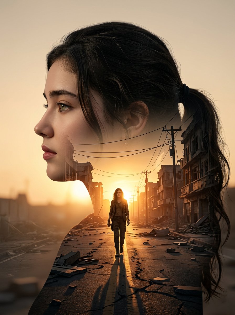 AI Prompt for Realistic Double Exposure Portrait with Urban Street Scene