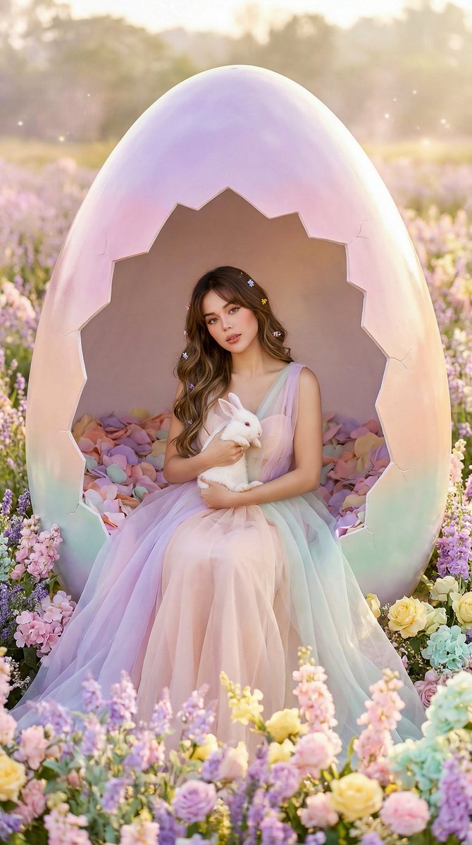 AI Prompt for Realistic Easter Egg Scene with Seated Subject