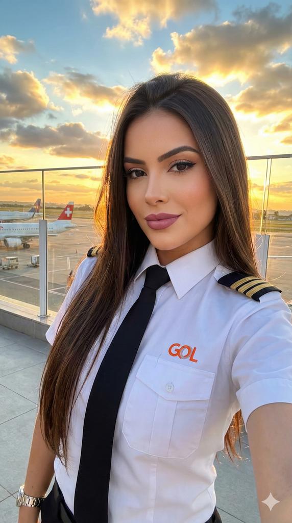 AI Prompt for Realistic Female Pilot Selfies - Golden Hour Airport BG