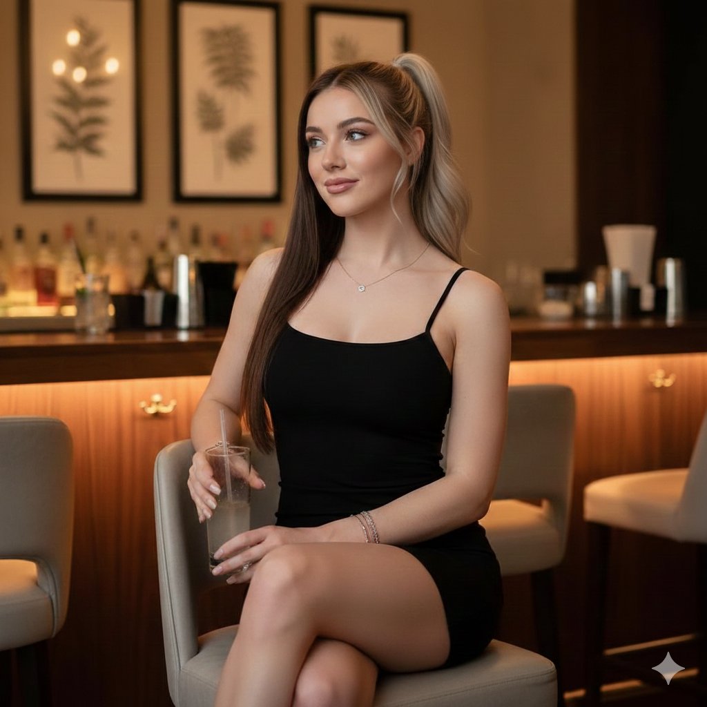 AI Prompt for Realistic Female Portrait in a Modern Bar Lounge Setting