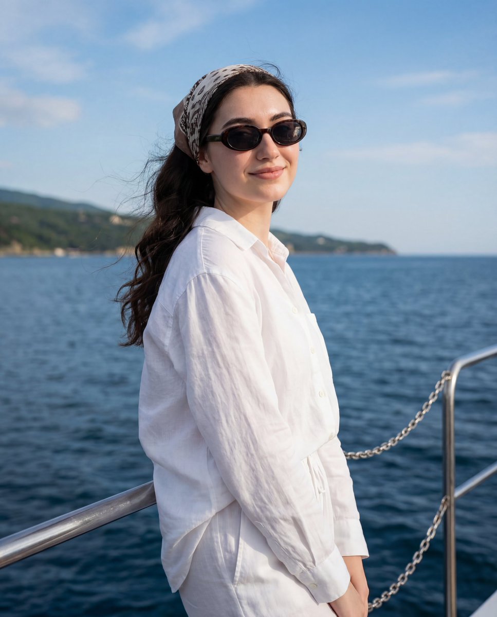 AI Prompt for Realistic Female Portrait on a Boat Deck