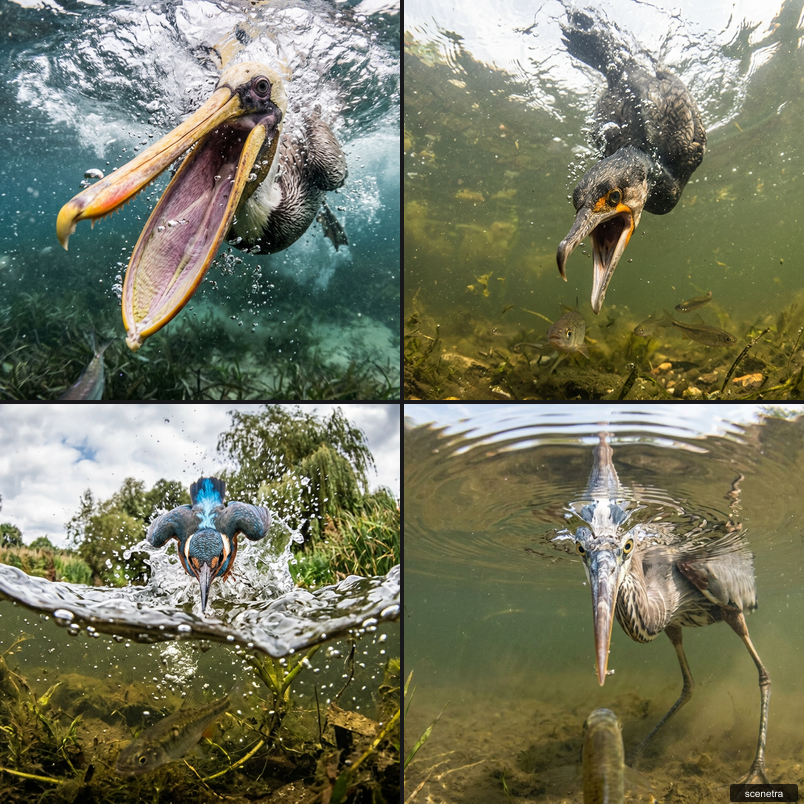 AI Prompt for Realistic Fisheye View Photo of Fish and Sea Gull