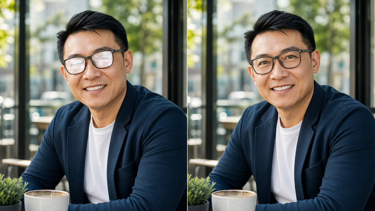 AI Prompt for Realistic Glasses-Glare Free Profile Photo Comparison
