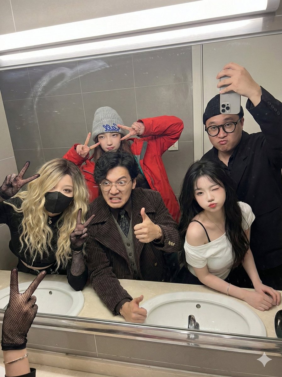 AI Prompt for Realistic Group Photo Composition with Reflection