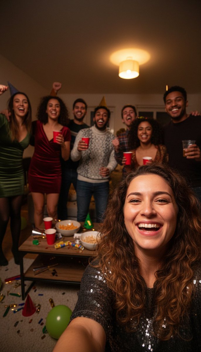 AI Prompt for Realistic Group Selfie with Smartphone Flash