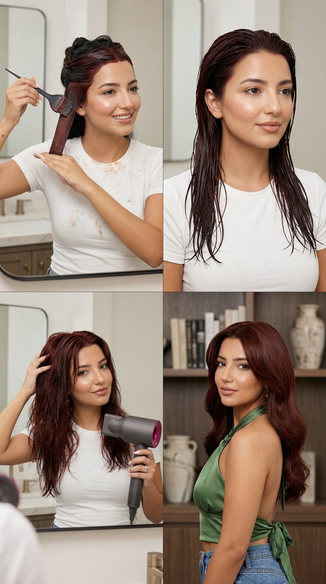 AI Prompt for Realistic Hair Transformation Grid with Deep Auburn Dye