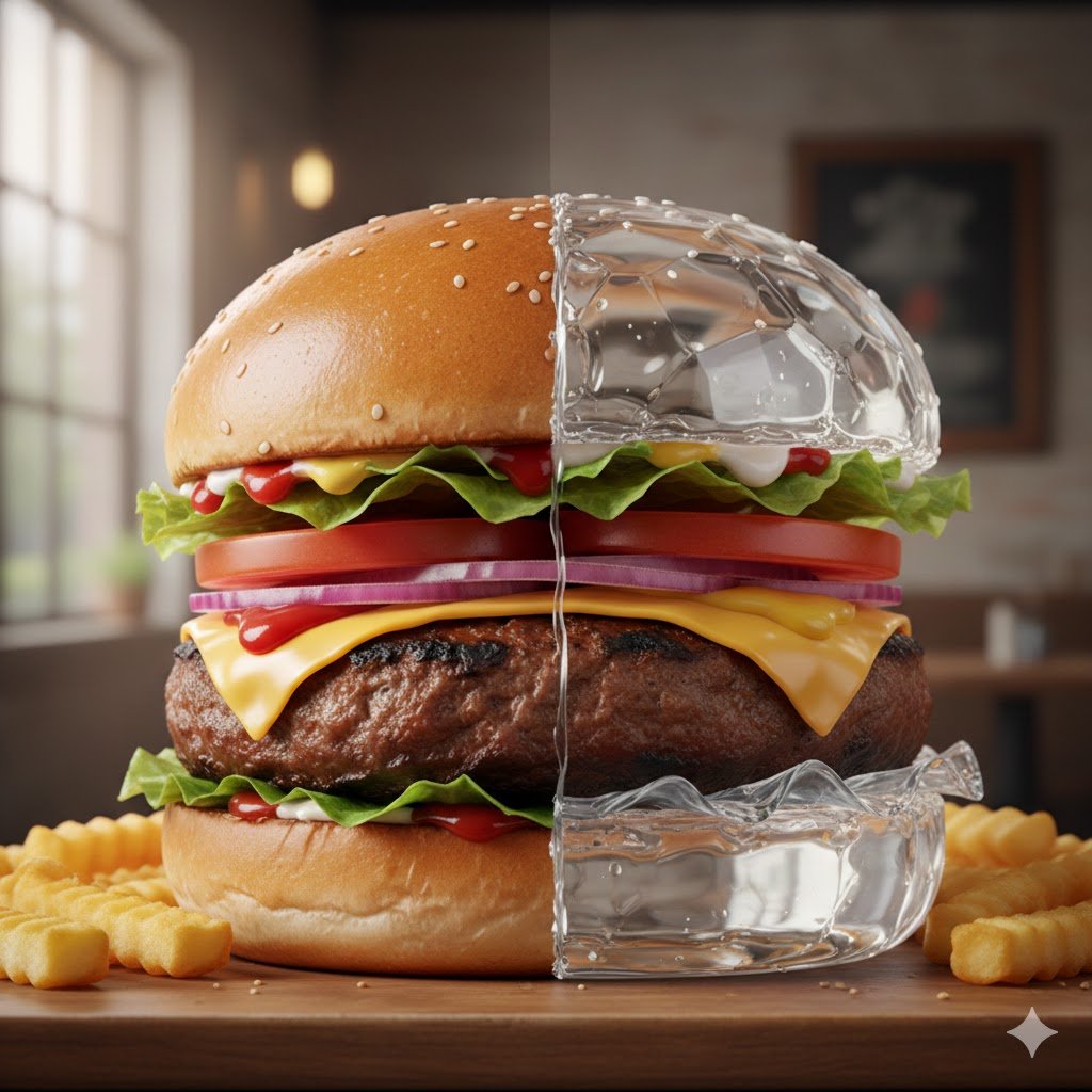 AI Prompt for Realistic Hamburger Digital Mockup with Glass Half