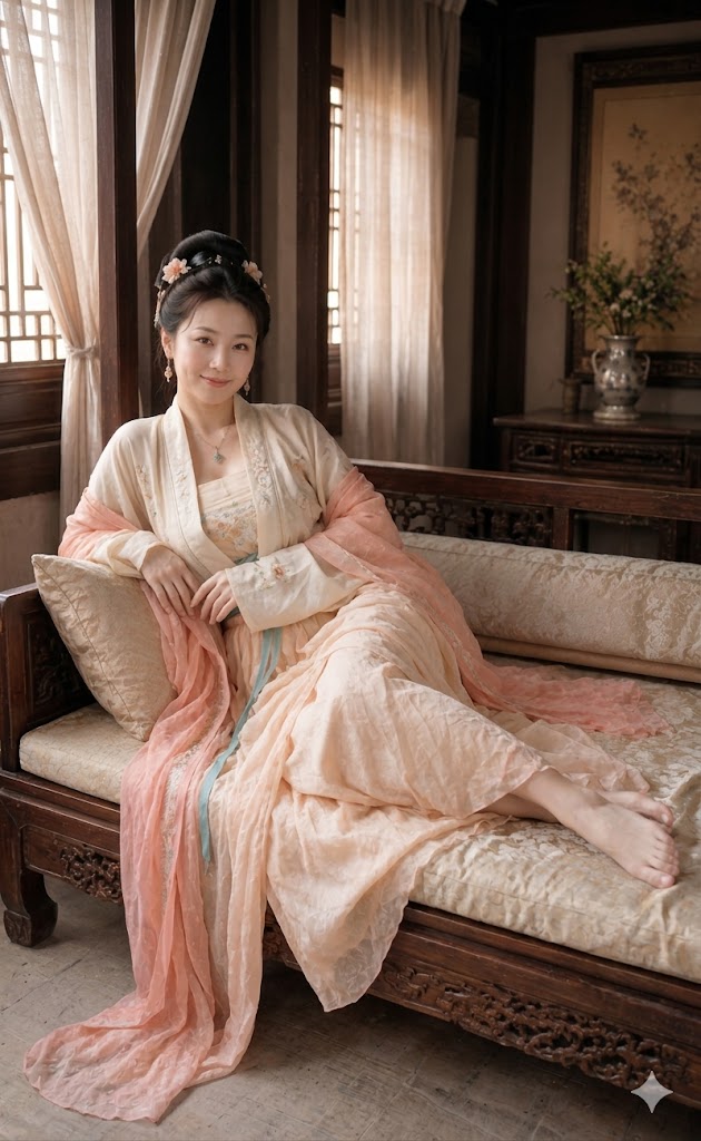 AI Prompt for Realistic Hanfu Reclining Portrait with Classical Chinese Interior