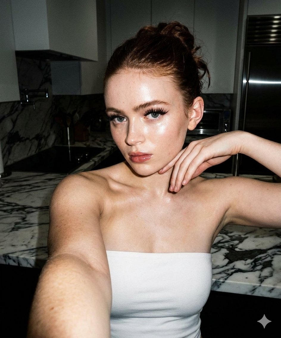 AI Prompt for Realistic High-Contrast Selfie in Modern Kitchen