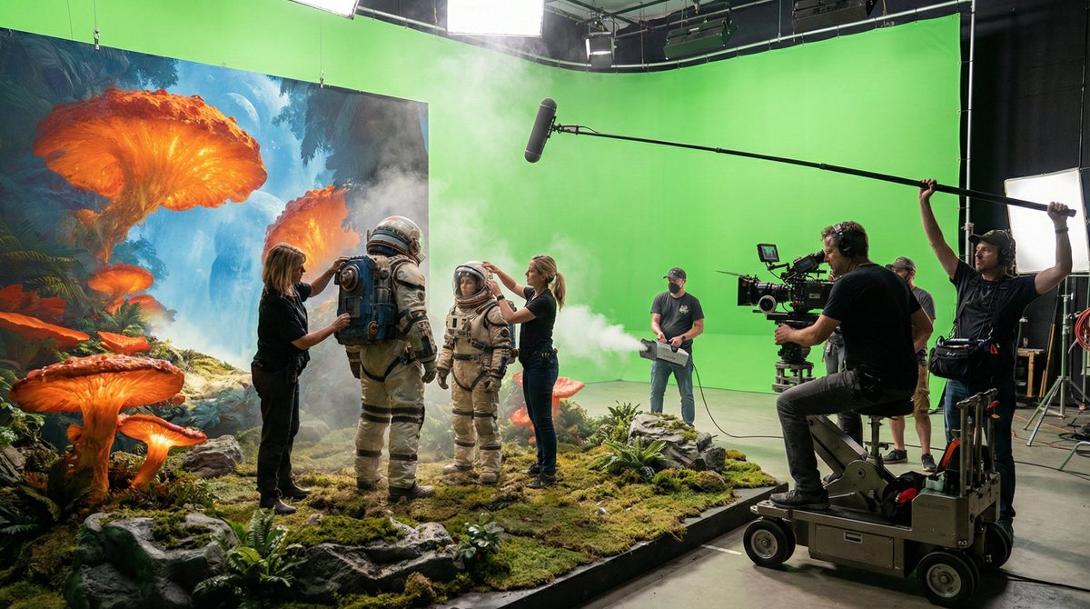 AI Prompt for Realistic Hollywood Studio Set Behind-the-Scenes Photography