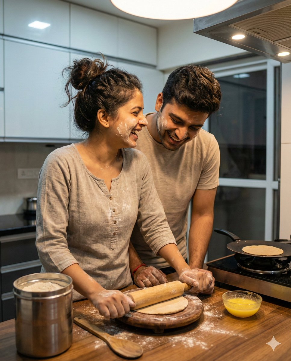 AI Prompt for Realistic Indian Couple Cooking Portrait - Ultra Detailed Image
