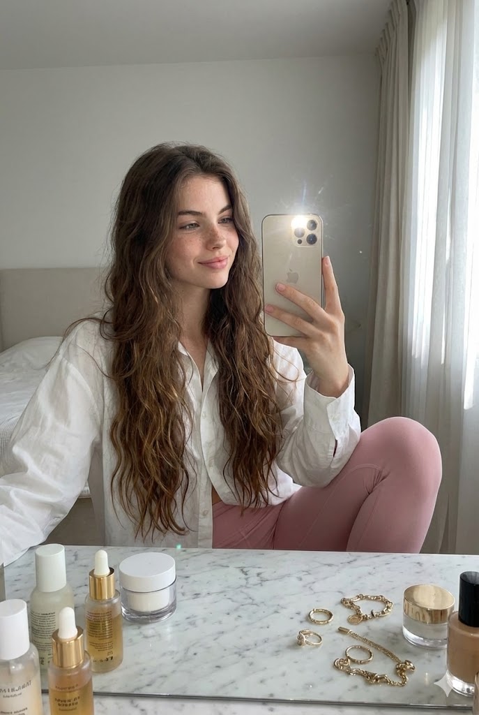 AI Prompt for Realistic iPhone Selfie with Marble Vanity