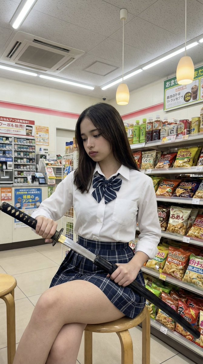AI Prompt for Realistic Japanese Konbini Portrait with Katana