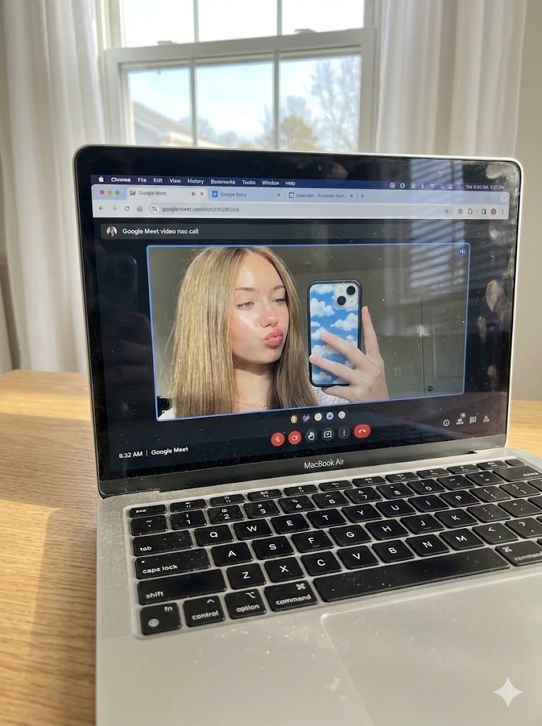 AI Prompt for Realistic MacBook Photo with Google Meet Selfie