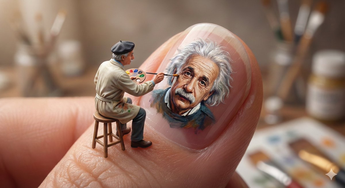 AI Prompt for Realistic Miniature Artist Painting on a Giant Fingernail