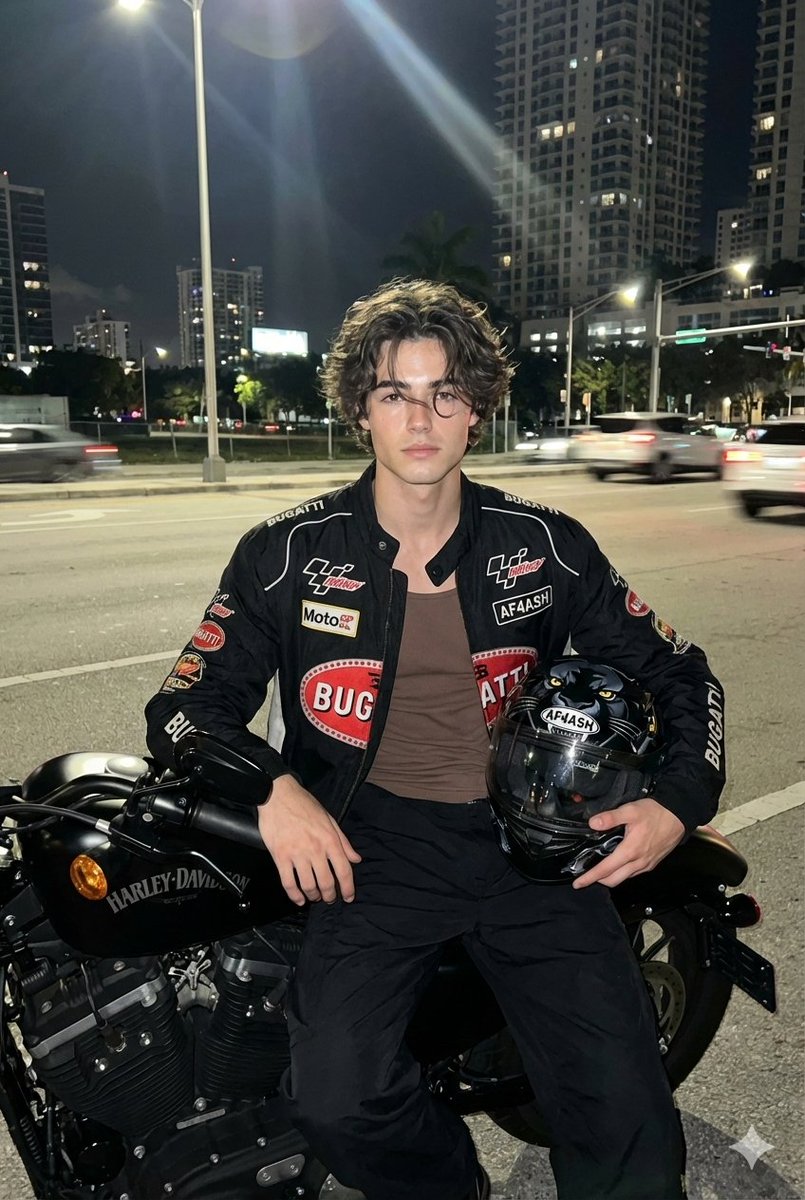 AI Prompt for Realistic Nighttime Motorcycle Portrait with Face Replacement