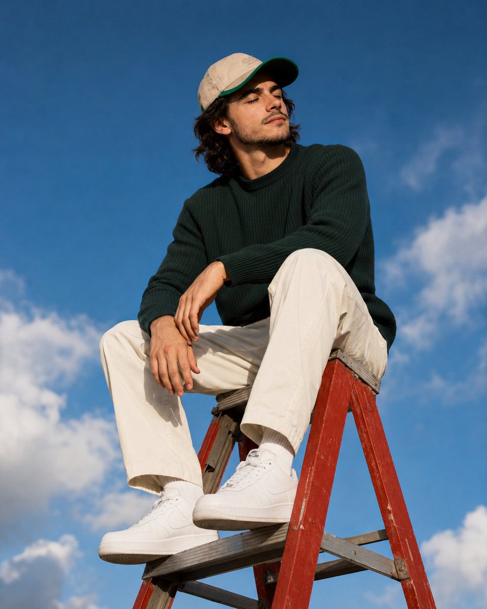 AI Prompt for Realistic Outdoor Portrait on Ladder for Social Media