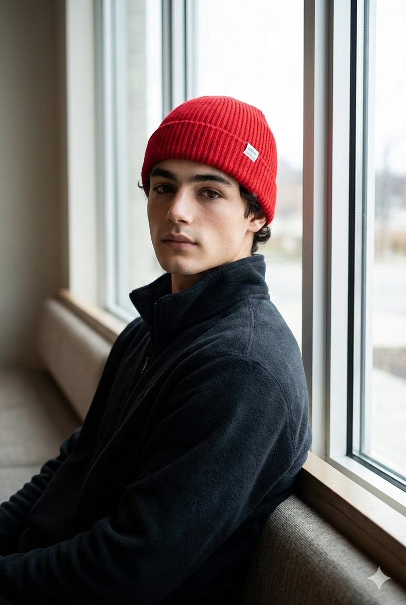 AI Prompt for Realistic Portrait Image with Red Knit Cap