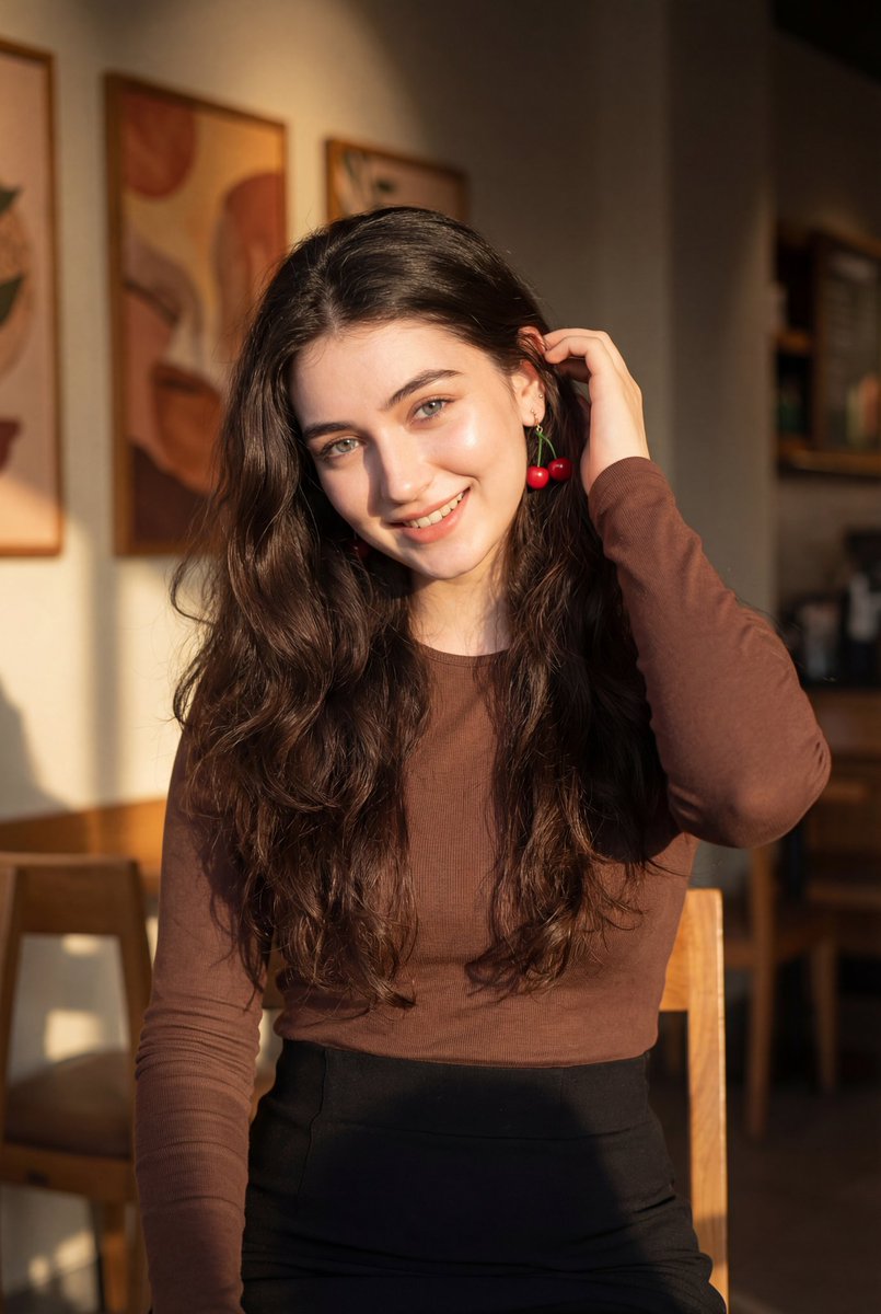 AI Prompt for Realistic Portrait Photography - Smiling Young Woman in Golden Hour