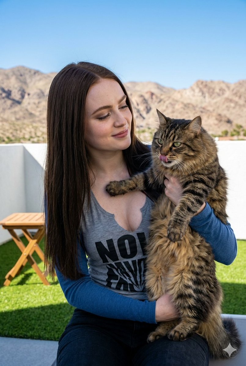 AI Prompt for Realistic Portrait with Fluffy Tabby Cat in Desert Landscape