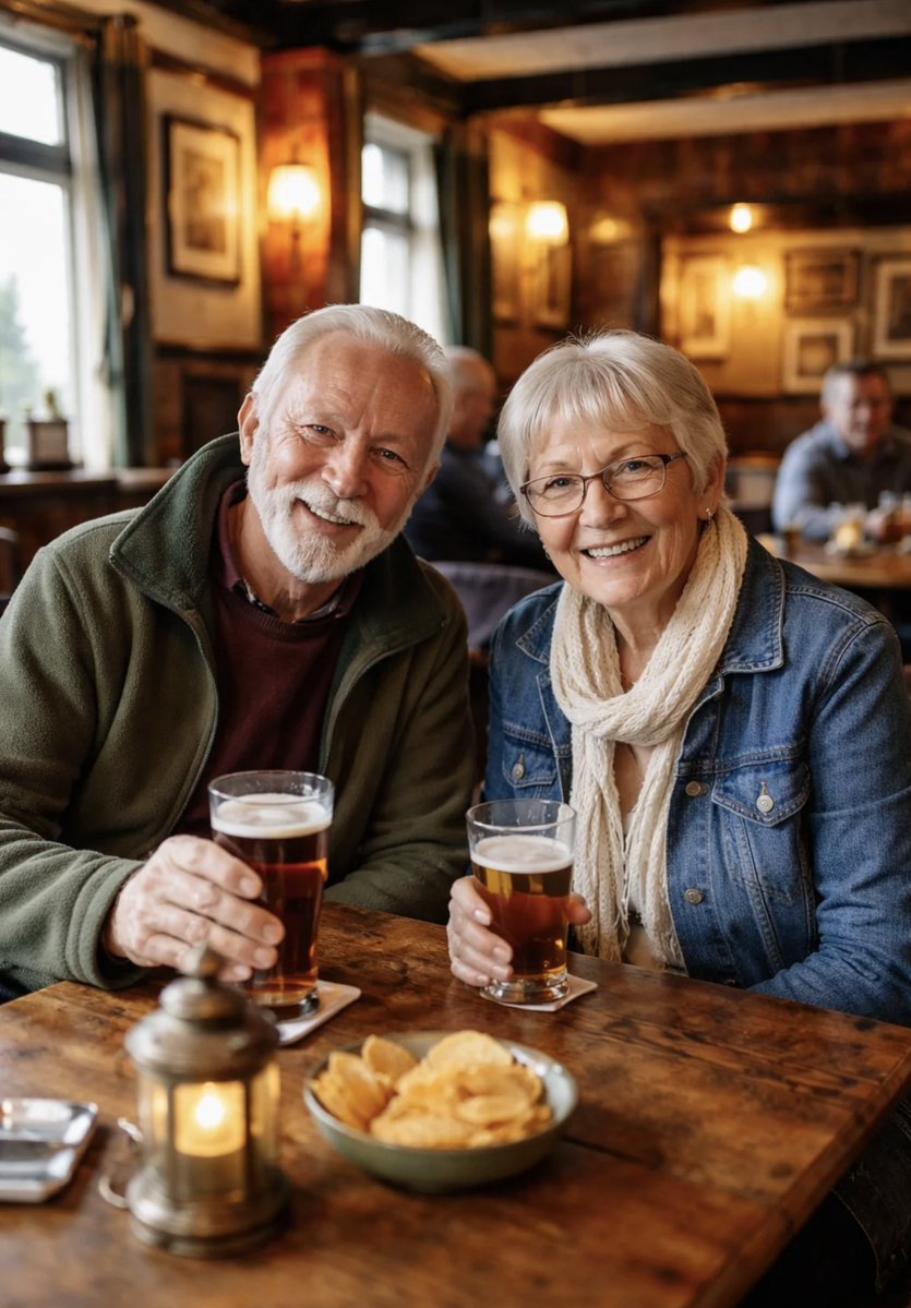 AI Prompt for Realistic Pub Portrait of an Older Couple