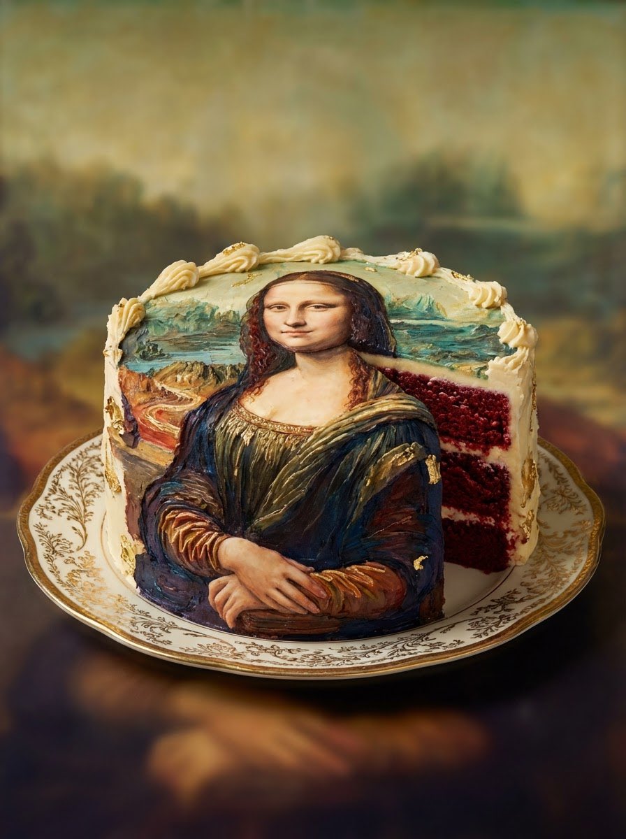 AI Prompt for Realistic Red Velvet Cake Art with Edible Oil Painting Style
