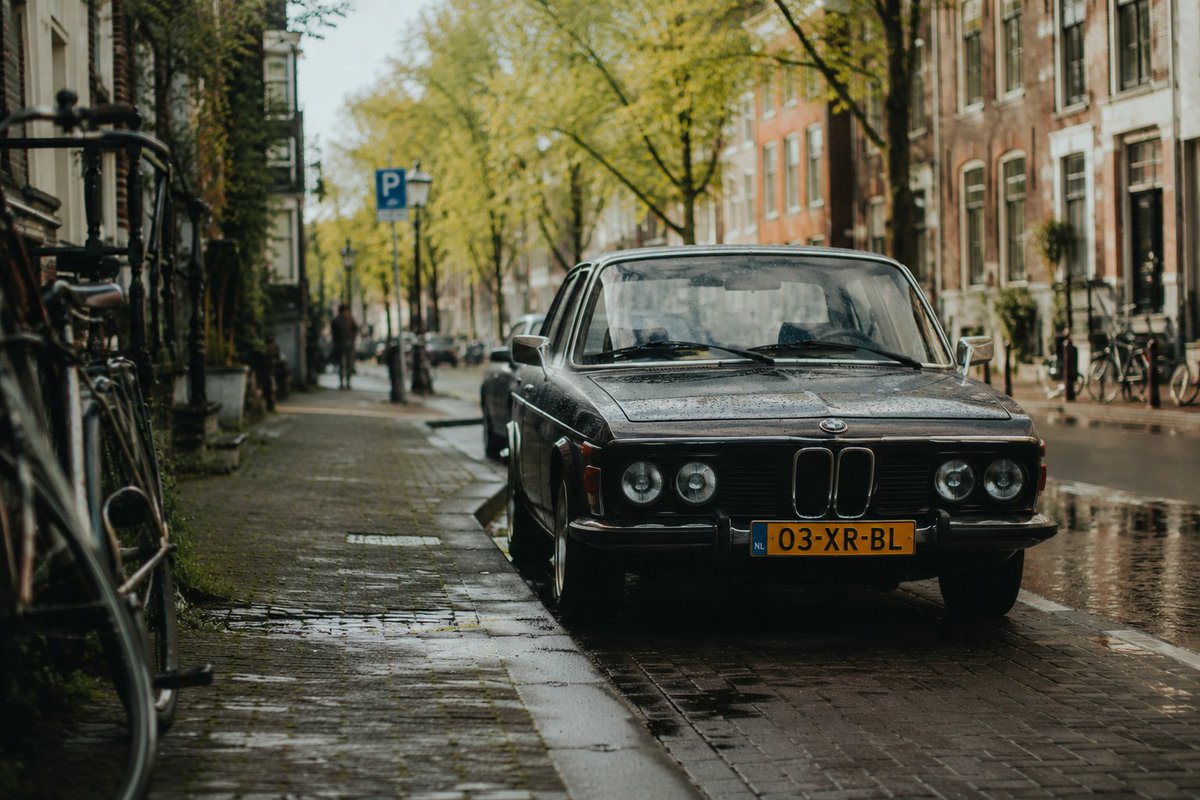 AI Prompt for Realistic Retro BMW Photography on a Rainy Dutch Street