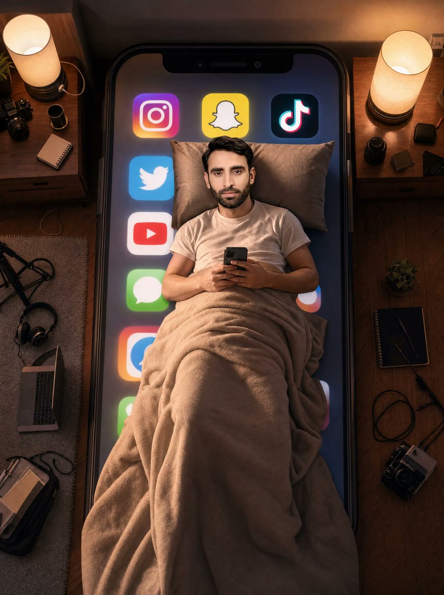 AI Prompt for Realistic Social Media Poster with Smartphone Bed
