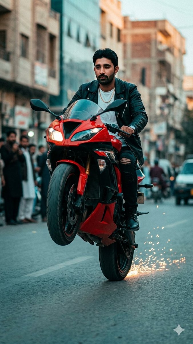 AI Prompt for Realistic Sport Motorcycle Wheelie Street Photo
